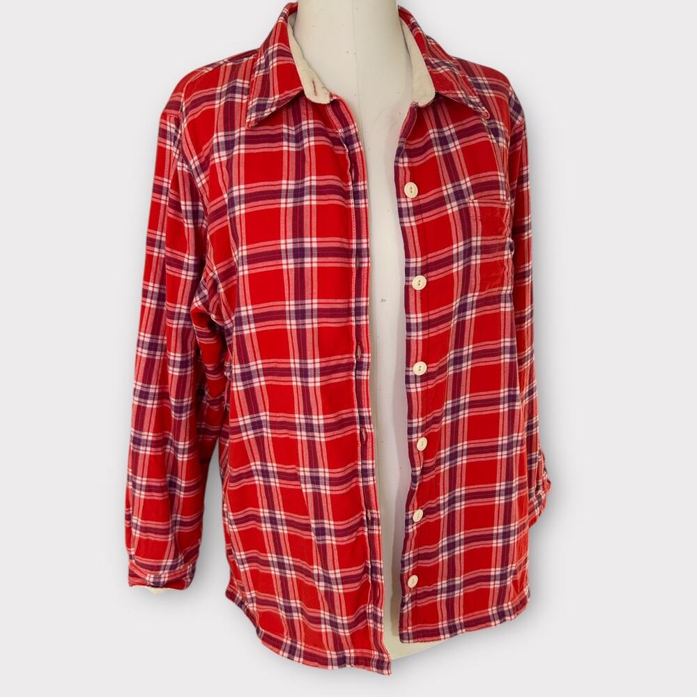 L.L. Bean Plaid Fleece Lined Flannel Shacket Red Cabincore Gorpcore Womens L